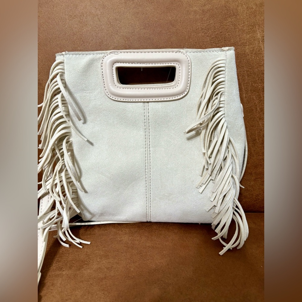 Ahdorned Cream Faux Suede Fringe  Convertible Crossbody Bag.  NWT. - Picture 2 of 3